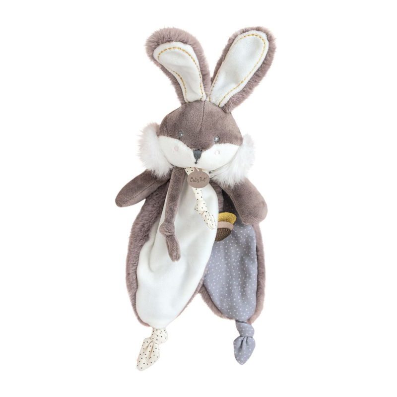  - papuche lapin plat marron blanc 20 cm 